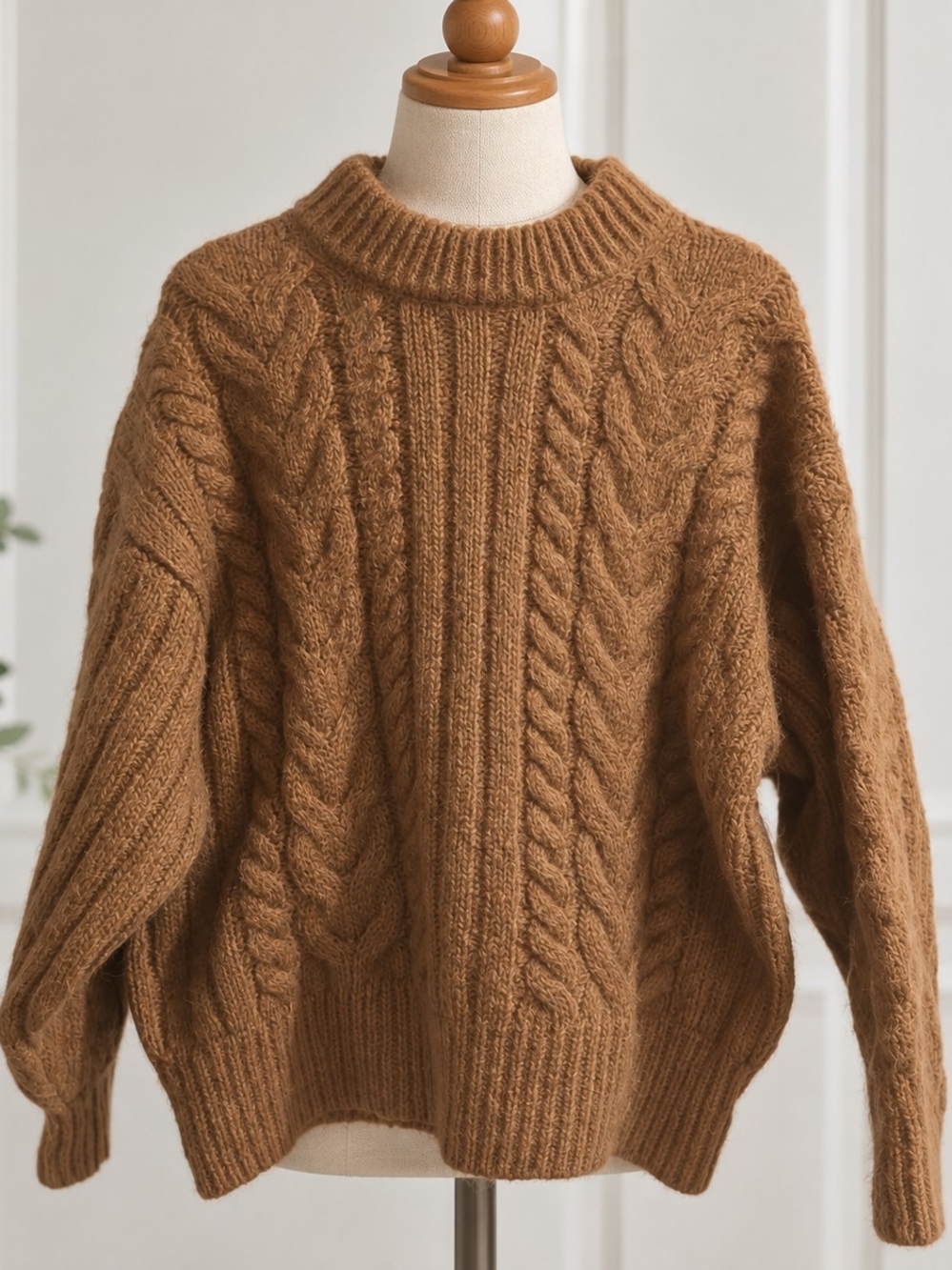A New Day Women’s Cable Knit Mock Neck Sweater Heather Brown Size L NWT